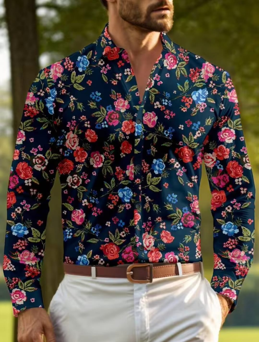Men's Premium Navy Blue Floral Print Full Sleeve Shirt